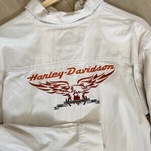 Vintage Y2K Harley Davidson Khaki Button Down Large 100% Cotton Mens Large